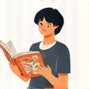 Illustration of a person reading a book or magazine with home decor ideas.